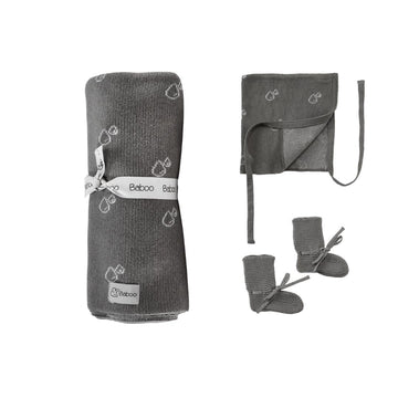 Blanket Beanie Booties Gift Set Gray
