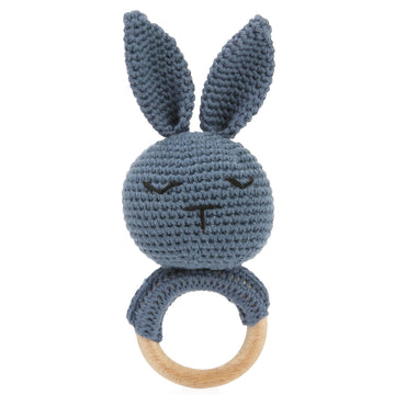 Ring Rabbit Organic Cotton Knitted Rattle Blue