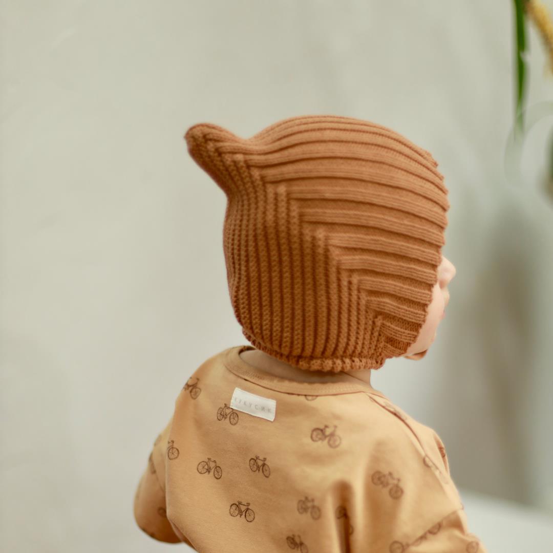 Yarn Organic Cotton Baby Knitted Beanie Brown
