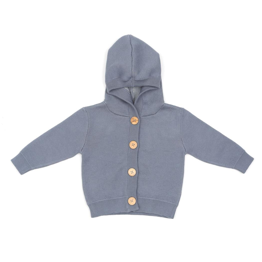 Hooded Patterned Organic Cotton Baby and Child Cardigan Blue