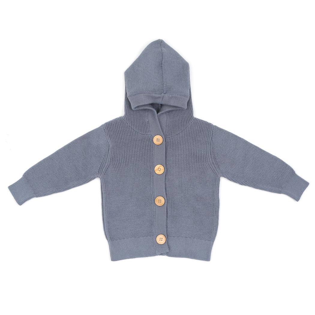 Hooded Organic Cotton Baby and Child Cardigan Blue
