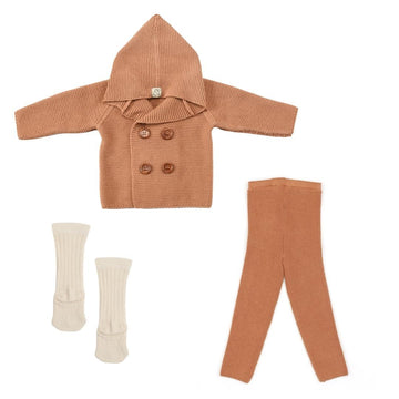 Double Breasted Hooded Cardigan Trousers Socks Gift Set Brown