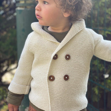 Kruvaze Kapüşonlu Organik Pamuk Bebek ve Çocuk Hırka Krem