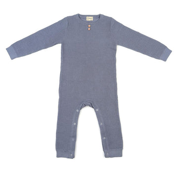 Waffle Organic Cotton Baby Romper Blue