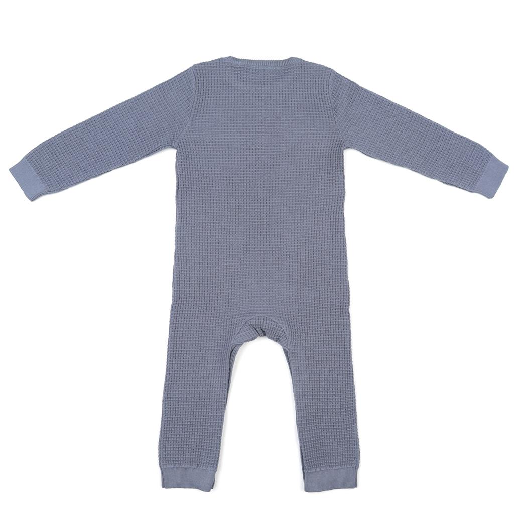 Waffle Organic Cotton Baby Romper Blue