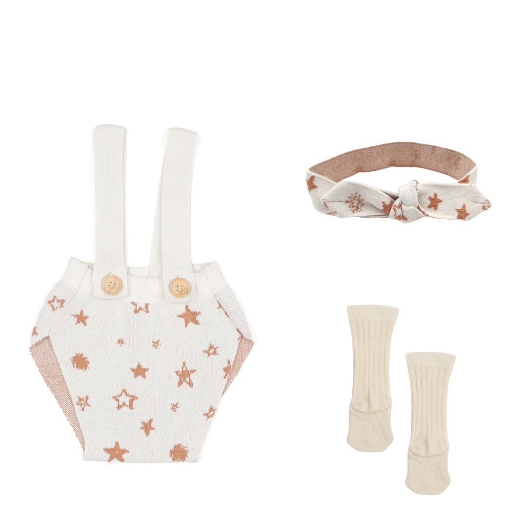 Patterned Pantyhose Headband Socks Gift Set Cream