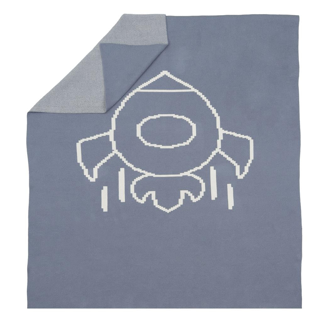 Desenli Organik Pamuk Bebek Battaniye Mavi