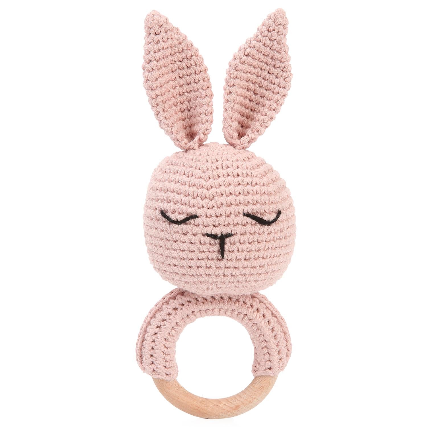 Ring Rabbit Organic Cotton Knitted Rattle Pink