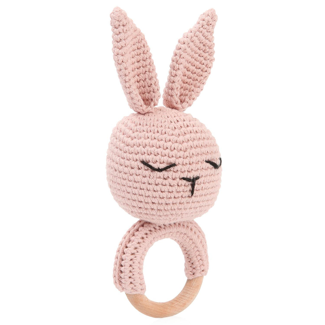 Ring Rabbit Organic Cotton Knitted Rattle Pink