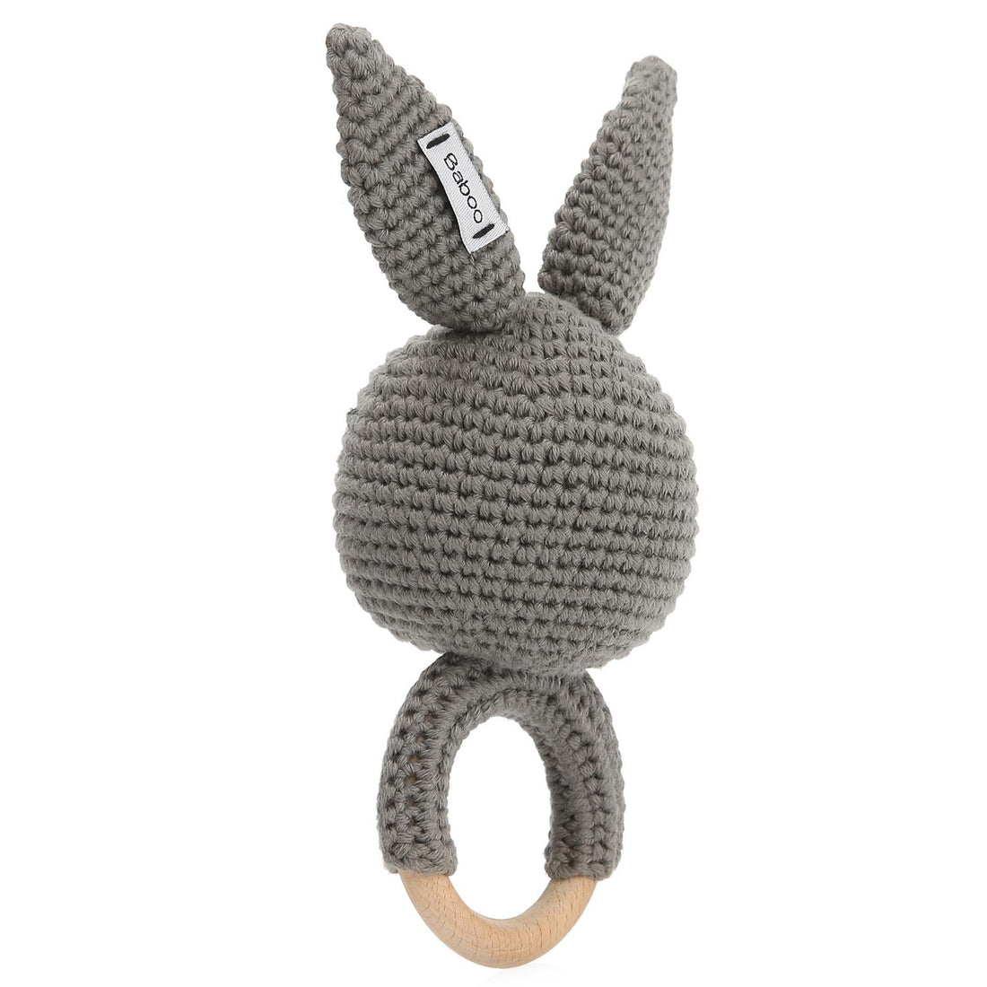 Ring Rabbit Organic Cotton Knitted Rattle Gray