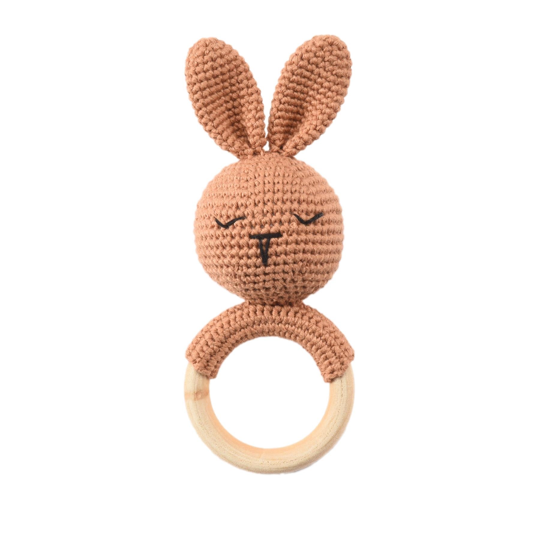 Ring Rabbit Organic Cotton Knitted Rattle Brown