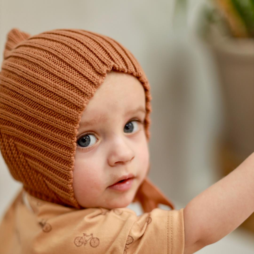 Yarn Organic Cotton Baby Knitted Beanie Brown