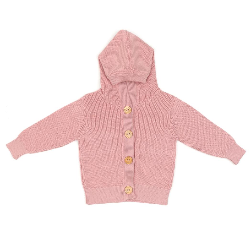 Hooded Organic Cotton Baby and Child Cardigan Pink