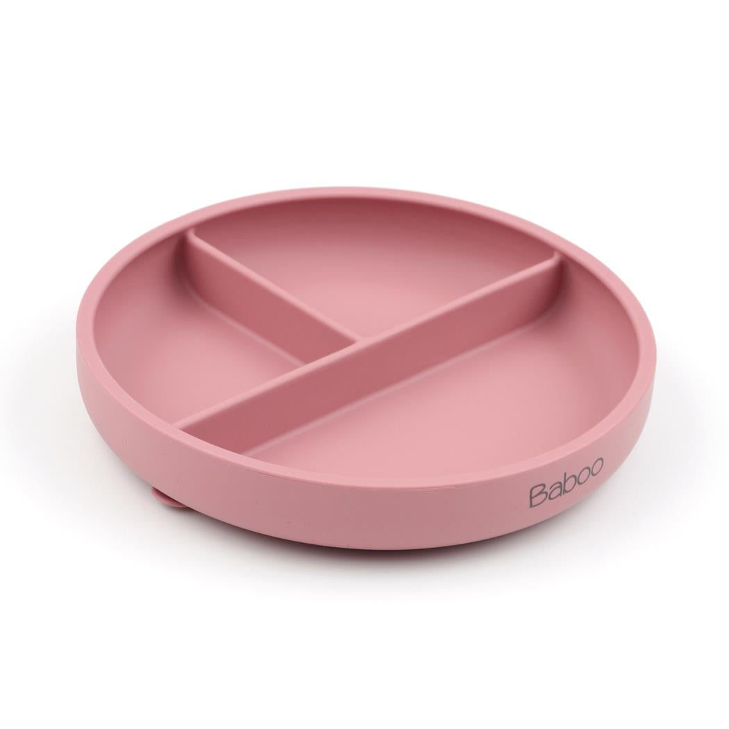 Silicone Vacuum Baby Plate with Compartment Pink