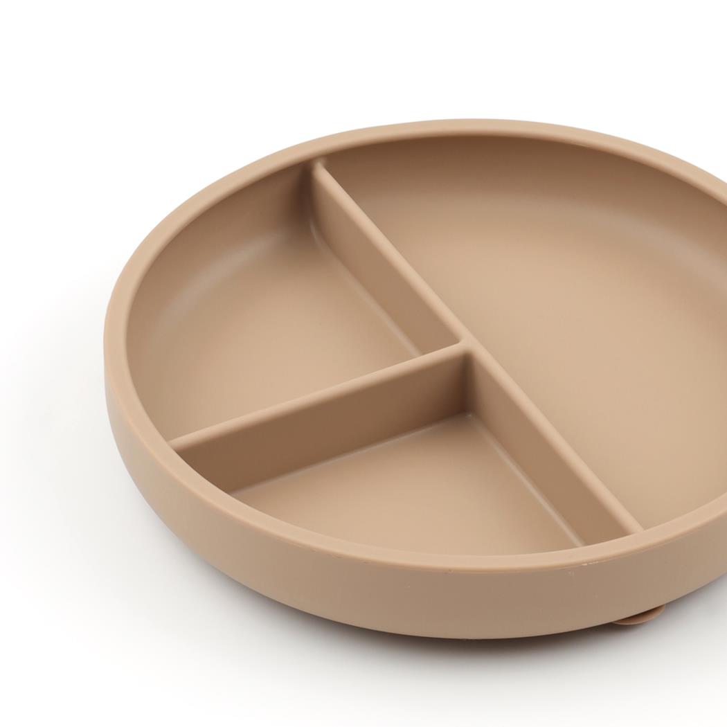 Silicone Vacuum Baby Plate with Compartment Beige