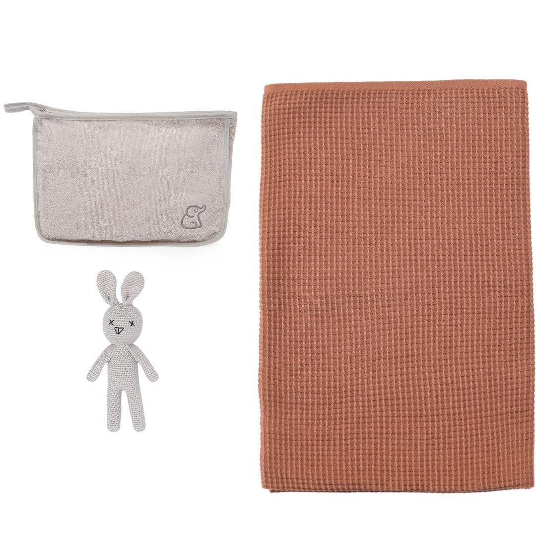 Rabbit Blanket Organizer Bag Gift Set Beige