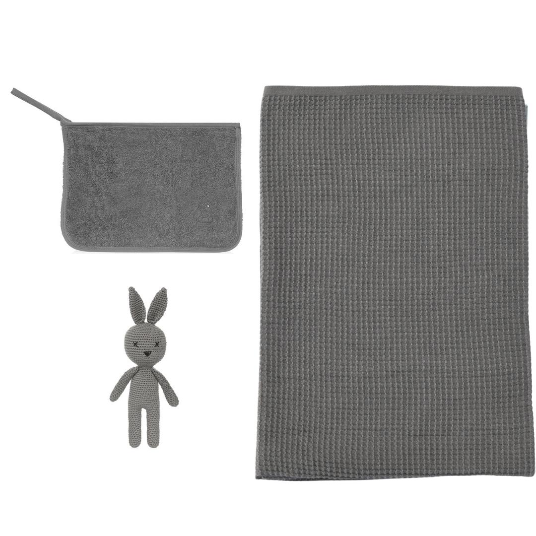 Rabbit Blanket Organizer Bag Gift Set Gray