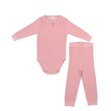 Waffle Organic Cotton Baby Top-Bottom Set Pink