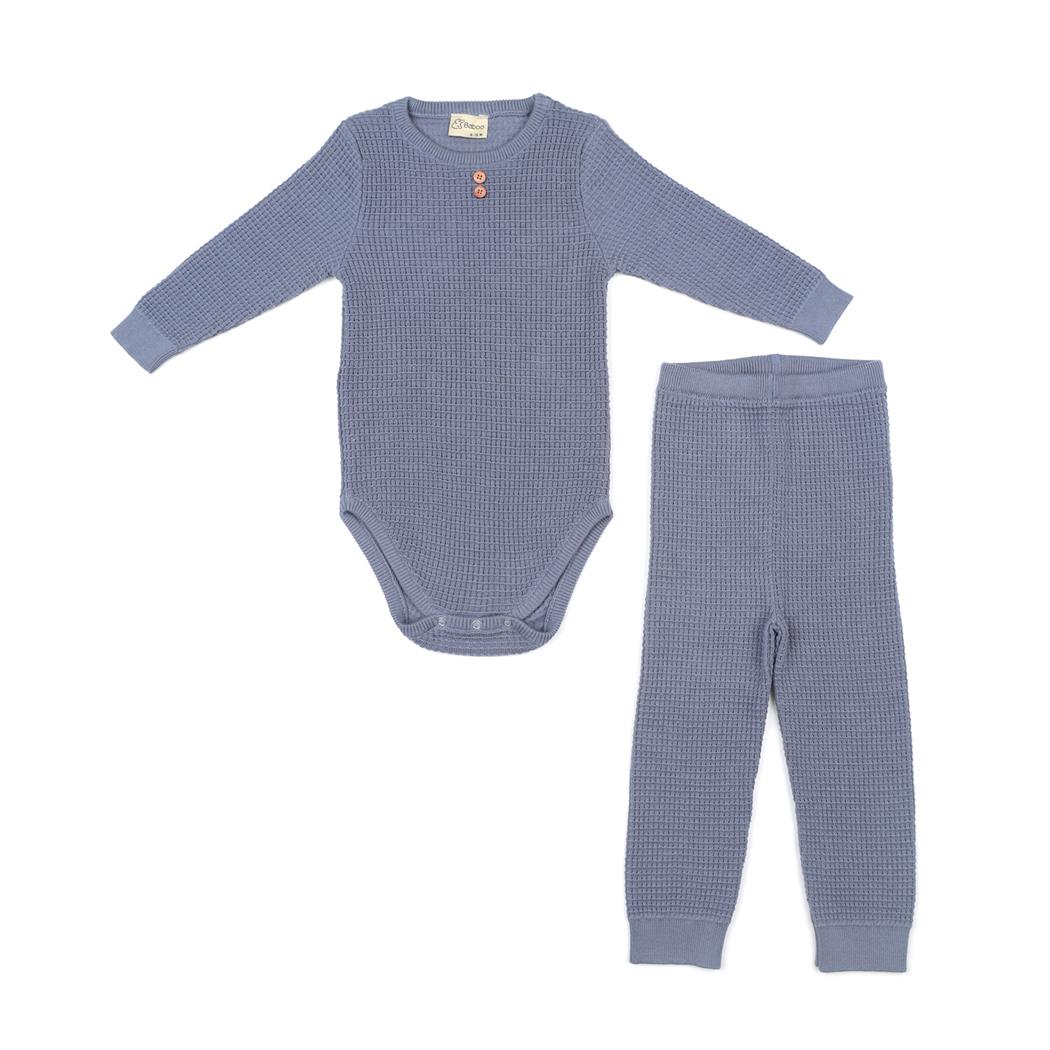 Waffle Organic Cotton Baby Top-Bottom Set Blue