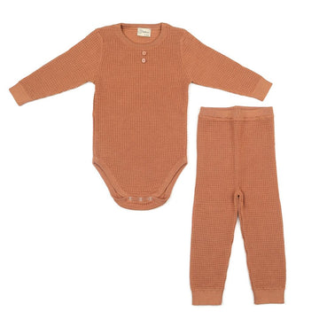 Waffle Organic Cotton Baby Top-Bottom Set Brown