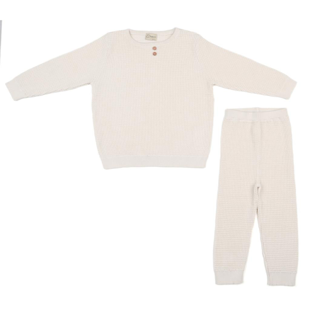 Waffle Organic Cotton Child Top-Bottom Set Cream