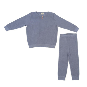 Waffle Organic Cotton Children's Bottom-Top Set Blue